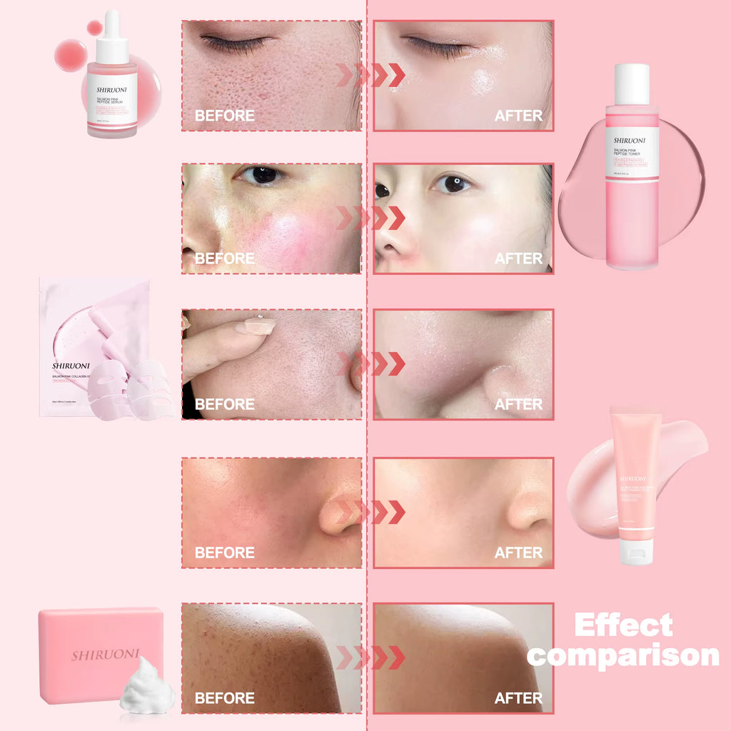 Private Label Korean Skin Care Set Moisturizing Salmon Serum Dropper PDRN Mask Toner Soap Cream Skin Care Set