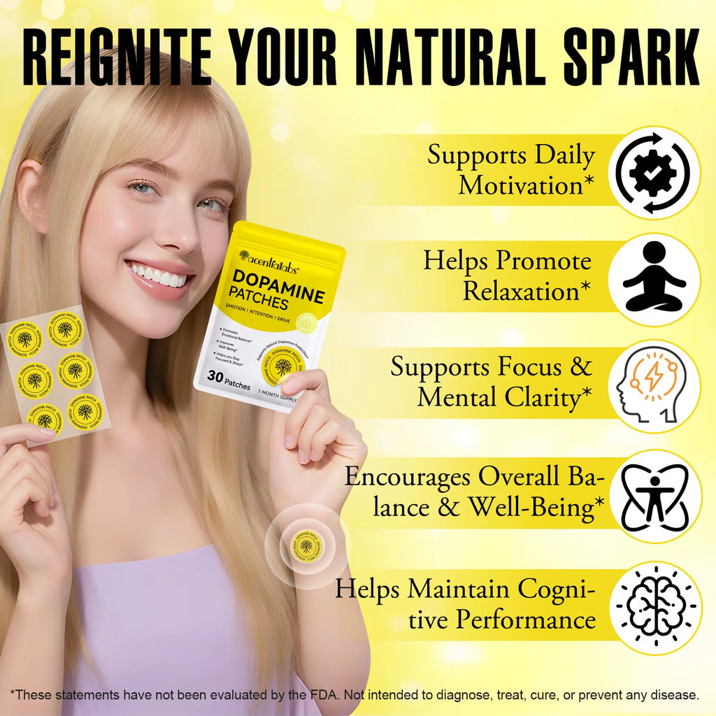 Acentiallabs 30 Pcs Dopamin Transdermal Patch Private Label Daily Motivation Support Focus Dopamin Supplement Patches for Women