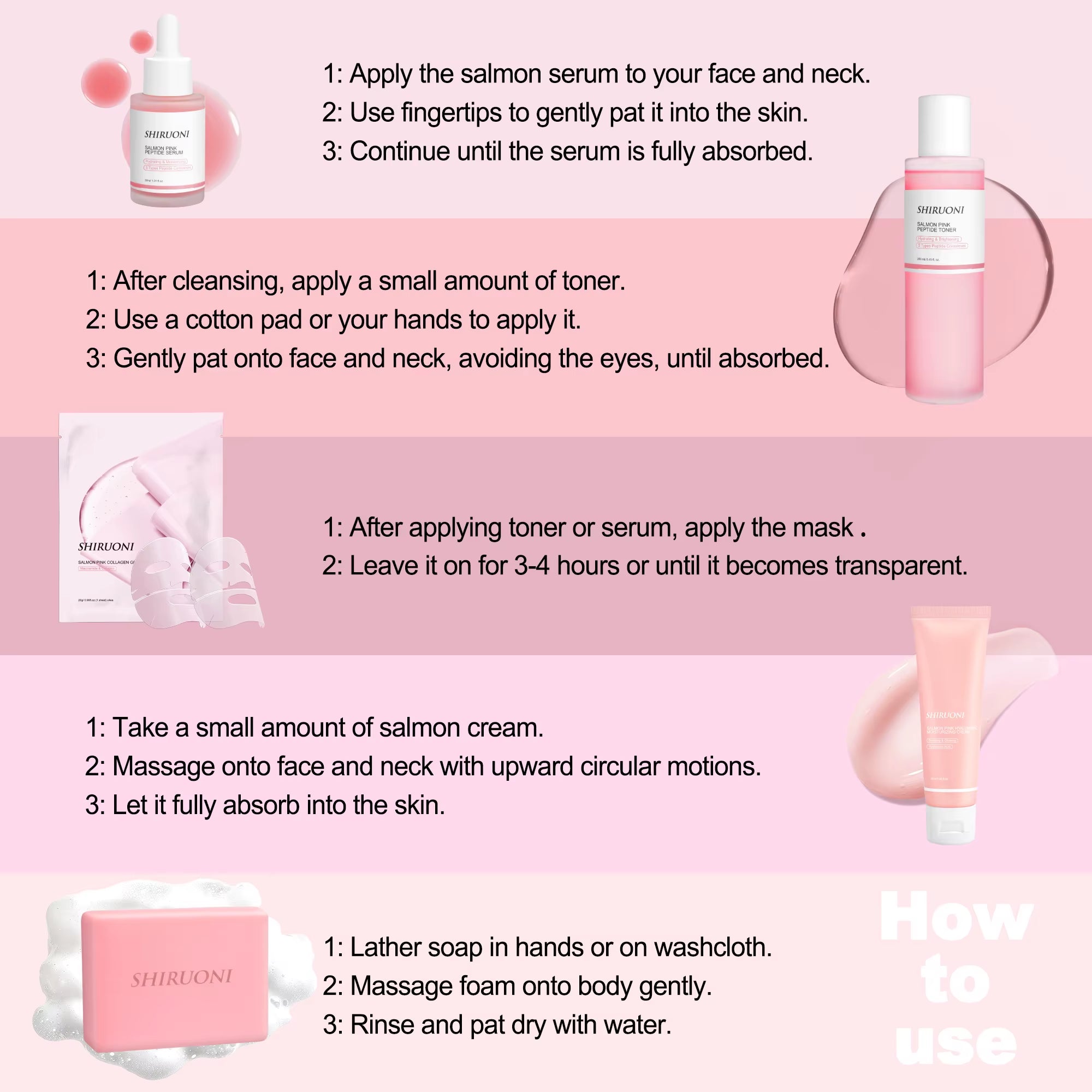 Private Label Korean Skin Care Set Moisturizing Salmon Serum Dropper PDRN Mask Toner Soap Cream Skin Care Set