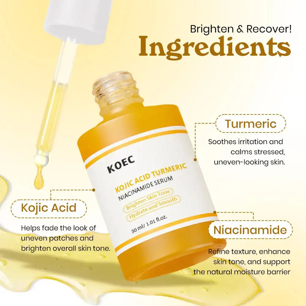 30Ml KOEC Kojic Acid Turmeric Niacinamide Serum Hydrating Smoothing Brightening Improve Skin Clarity Anti-Aging Natural Formula