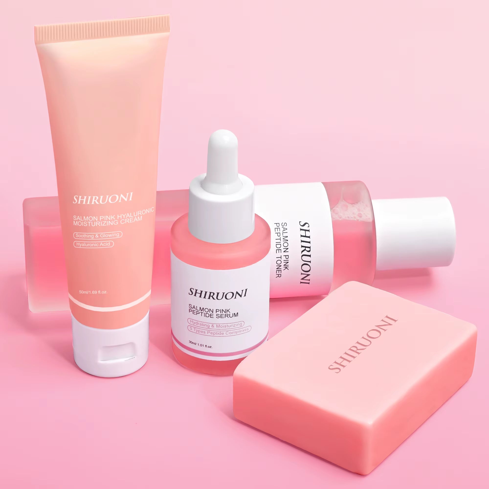 Private Label Korean Skin Care Set Moisturizing Salmon Serum Dropper PDRN Mask Toner Soap Cream Skin Care Set
