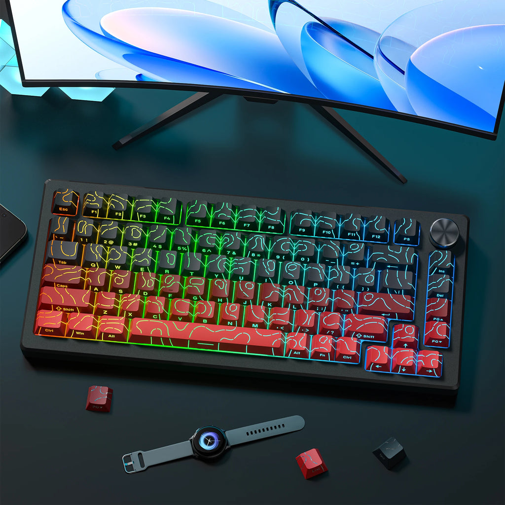 Red Contour Side Printed Shine through Keycaps Cherry Profile Double Shot PBT Keycap for Gateron MX Switches Mechanical Keyboard