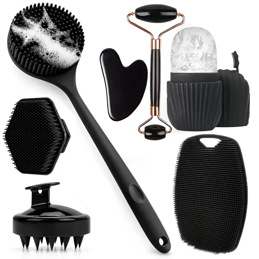 7/4/3Pcs Beauty Tools Silicone Face Cleansing Body Brush Roller Gua Sha Stone,Scalp Massager Shampoo Brush Face Skin Care Tools