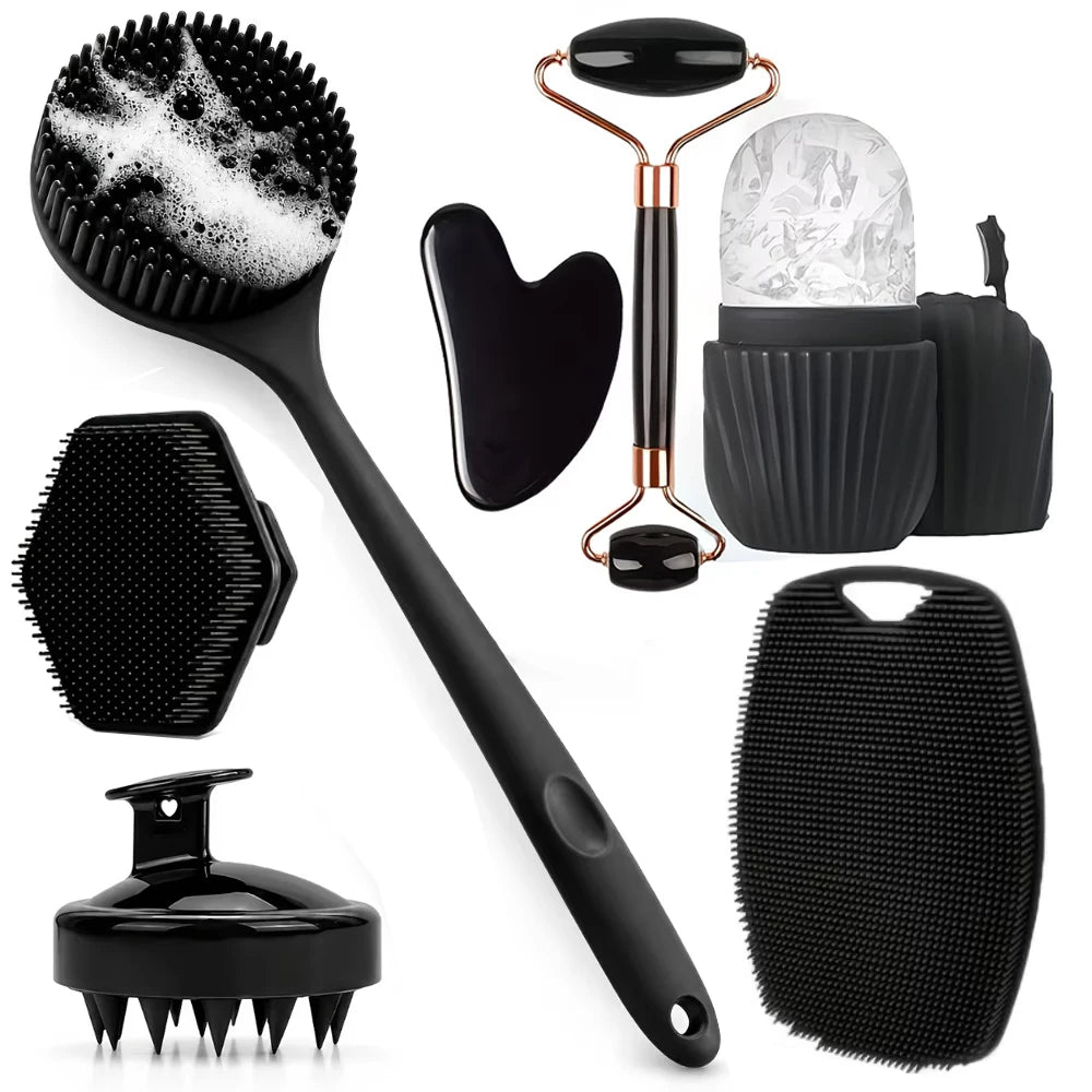 7/4/3Pcs Beauty Tools Silicone Face Cleansing Body Brush Roller Gua Sha Stone,Scalp Massager Shampoo Brush Face Skin Care Tools