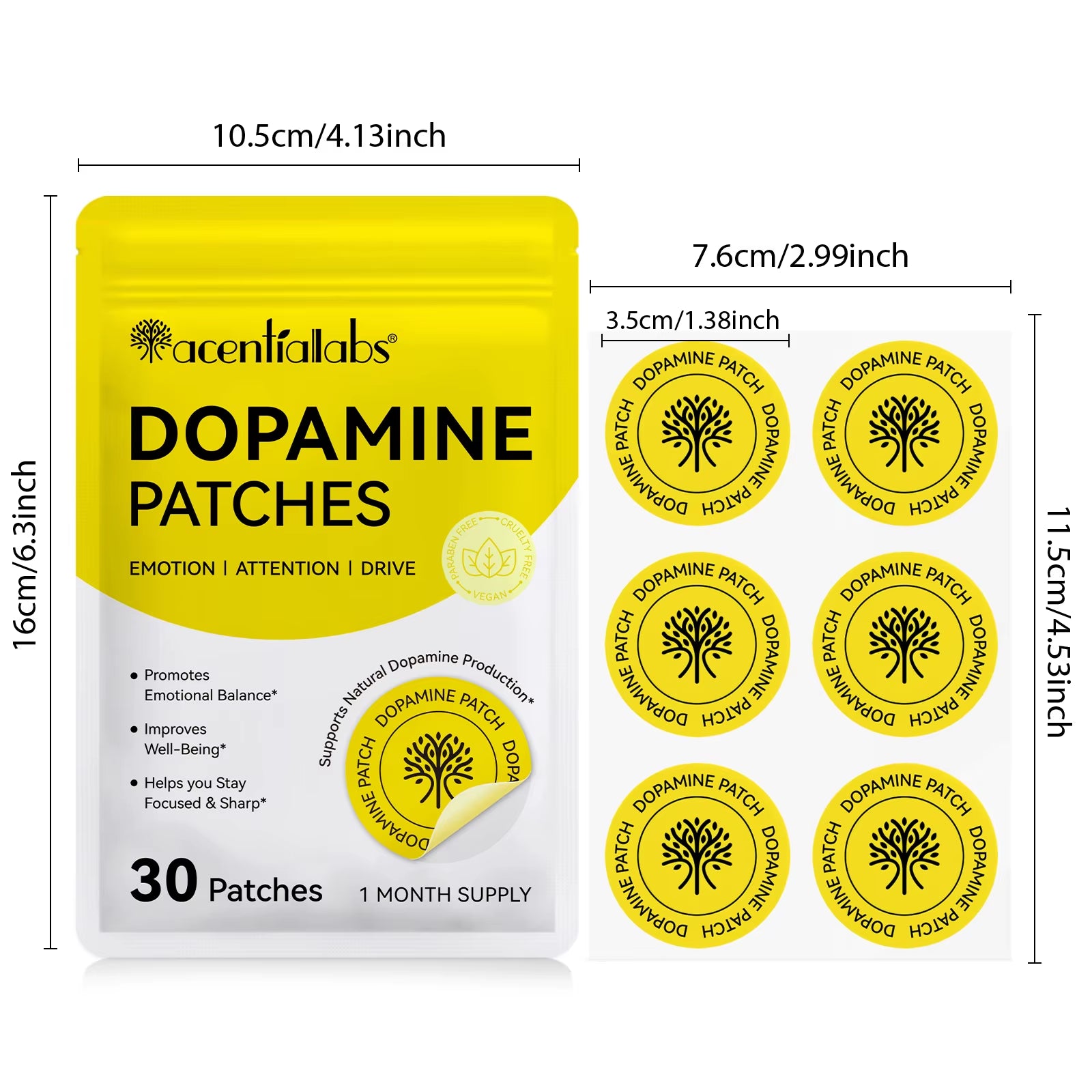 Acentiallabs 30 Pcs Dopamin Transdermal Patch Private Label Daily Motivation Support Focus Dopamin Supplement Patches for Women