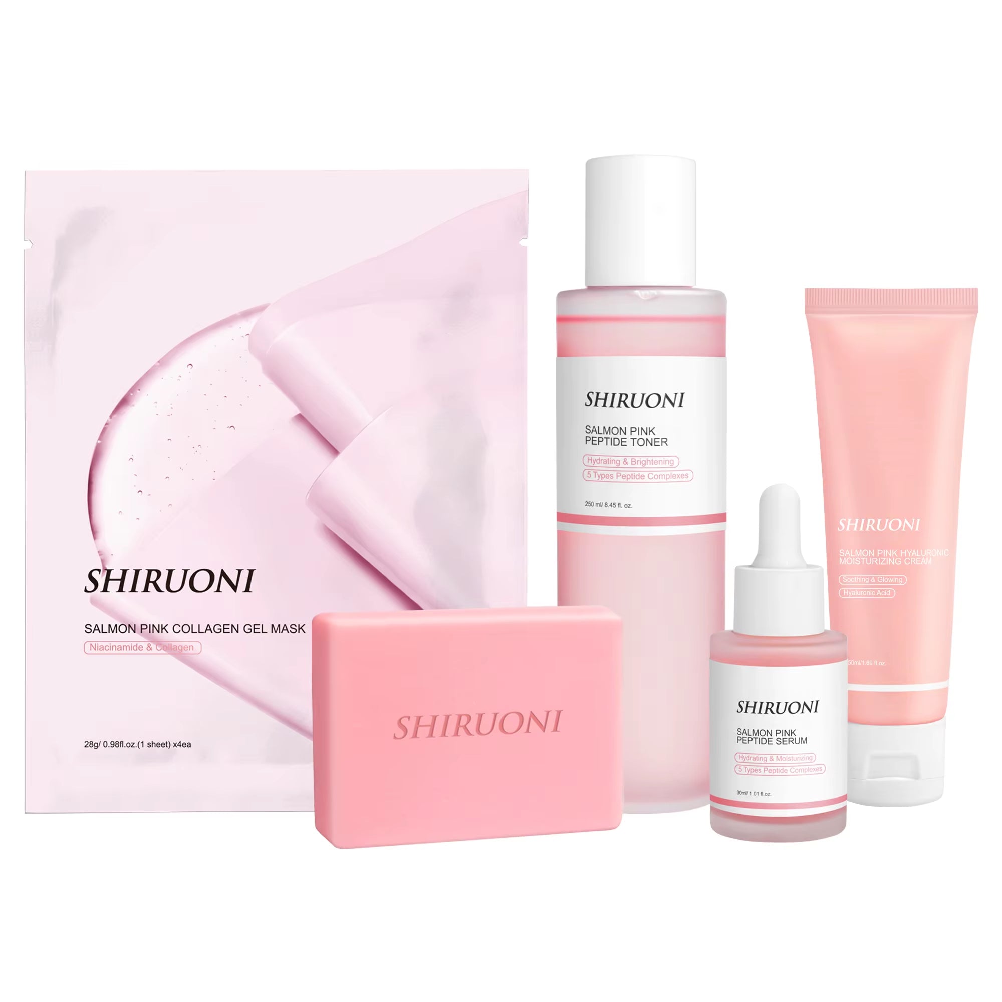 Private Label Korean Skin Care Set Moisturizing Salmon Serum Dropper PDRN Mask Toner Soap Cream Skin Care Set