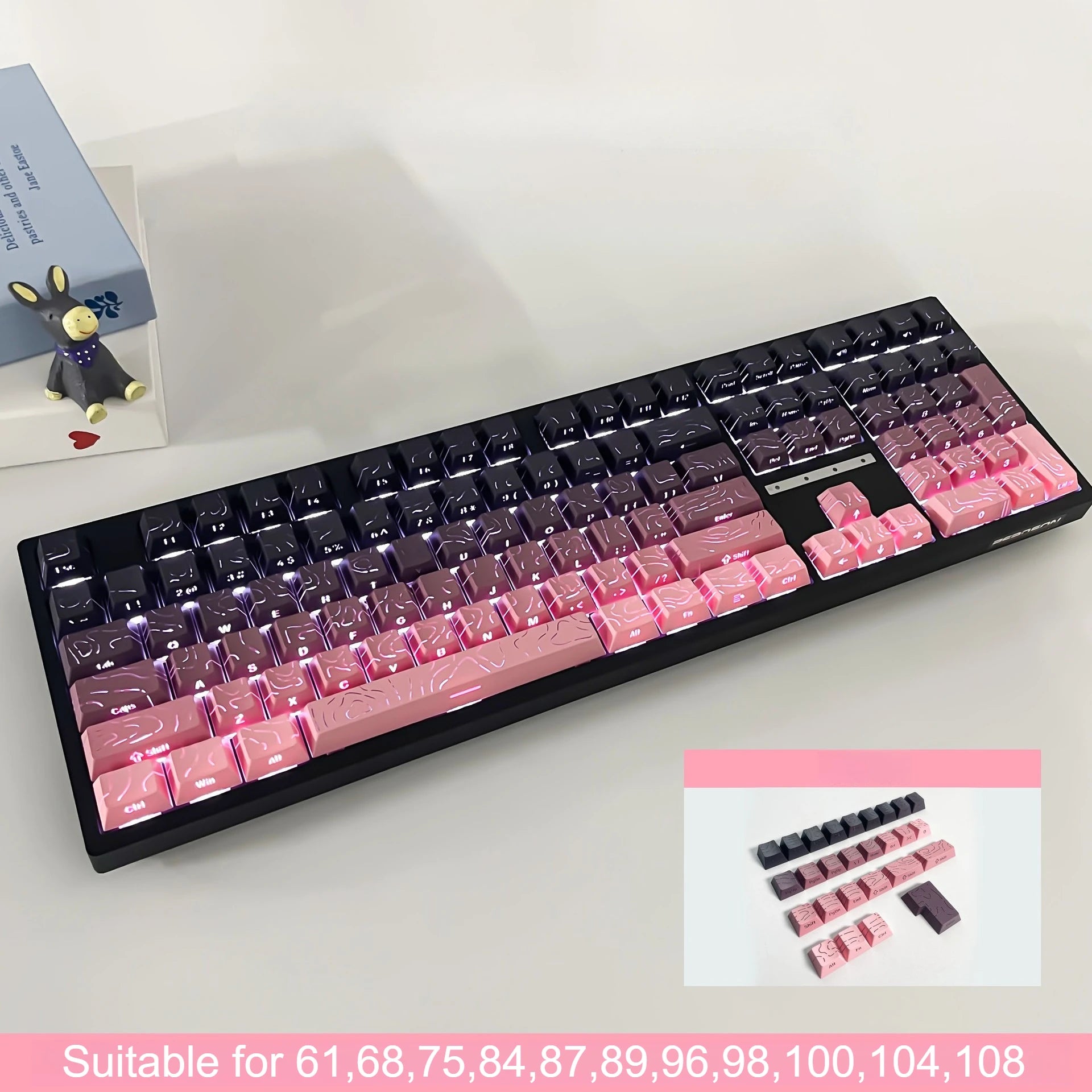 Red Contour Side Printed Shine through Keycaps Cherry Profile Double Shot PBT Keycap for Gateron MX Switches Mechanical Keyboard
