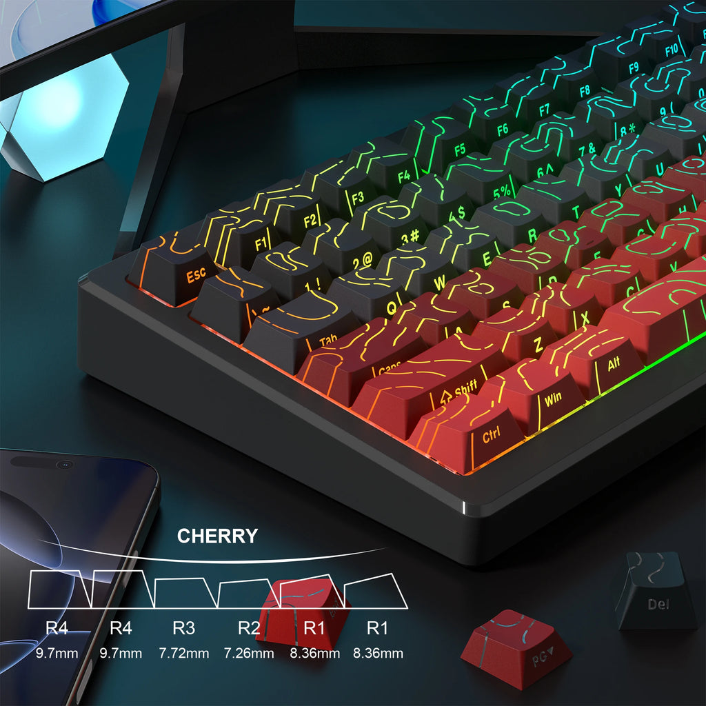 Red Contour Side Printed Shine through Keycaps Cherry Profile Double Shot PBT Keycap for Gateron MX Switches Mechanical Keyboard