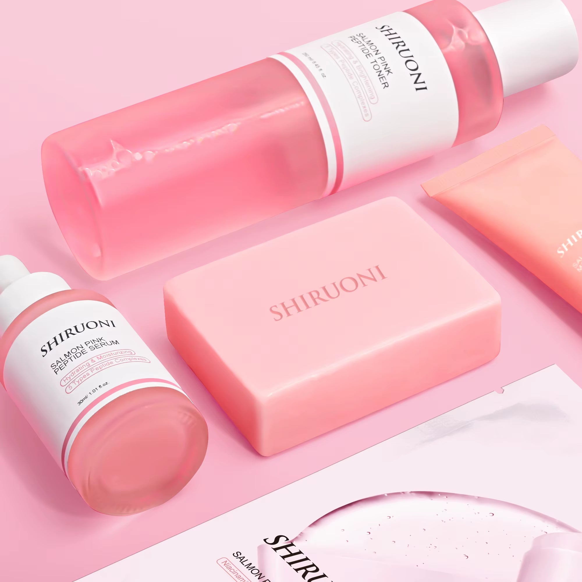 Private Label Korean Skin Care Set Moisturizing Salmon Serum Dropper PDRN Mask Toner Soap Cream Skin Care Set